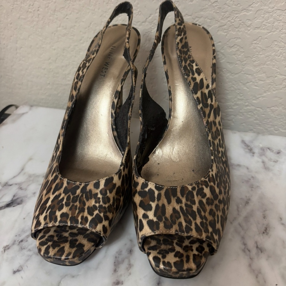 Nine West Leopard Print Peep Toe Heels